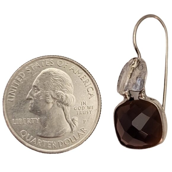 Silpada Faceted Square Smoky Quartz Sterling Silver French Hook Earrings, E738 - Picture 8 of 9
